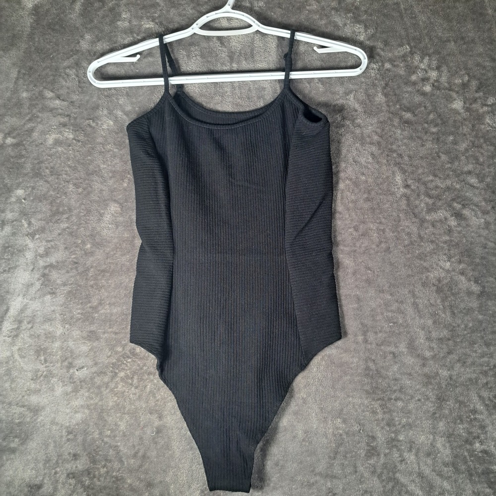 American Eagle Black‎ Ribbed Bodysuit Medium Adjustable Straps Basic Casual